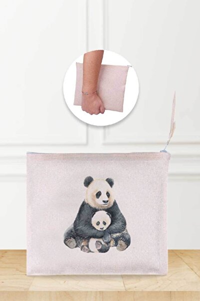 Gizeo Concept Мати і дитинча панди на малюнку, лляна косметичка