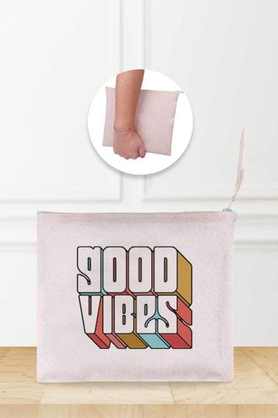 Gizeo Concept Ленена чантичка за грим Good Vibes Only