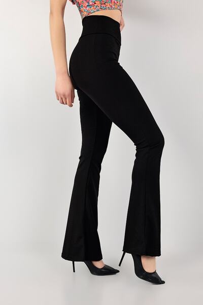 KaSheHa Siyah Ispanyol Paça Toparlayıcılı Pamuklu Tayt