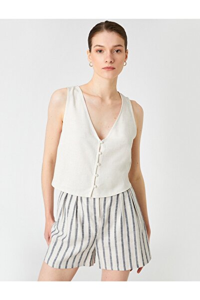 Koton Vestă cu nasturi, cu decolteu în V, amestec de in