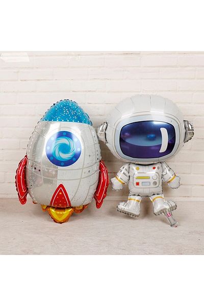 PARTİAVM Astronaut Rocket Space Themed 2-Year-Old Silver Number Balloon Set