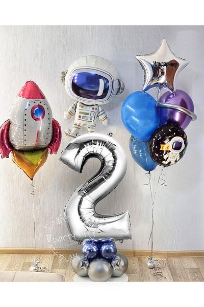 PARTİAVM Astronaut Rocket Space Themed 2 Years 100cm Silver Number Balloon Set