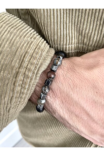 Very Stylish Natural Stone Bracelet Crafted With Jade And Hematite | Great Design!