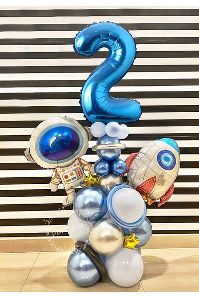 PARTİAVM Astronaut Rocket Space Themed 2 Years Old Blue Number Balloon Set