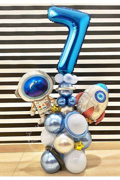 PARTİAVM Astronaut Rocket Space Themed 7 Years Old Blue Number Balloon Set