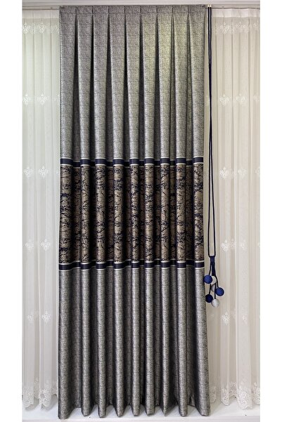 Fon Dünyası Panel Background Curtain Gray Navy Blue (single Wing)