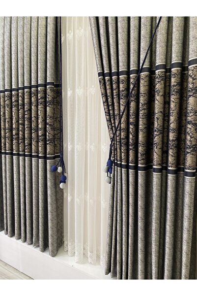 Fon Dünyası Panel Background Curtain Gray Navy Blue (single Wing)