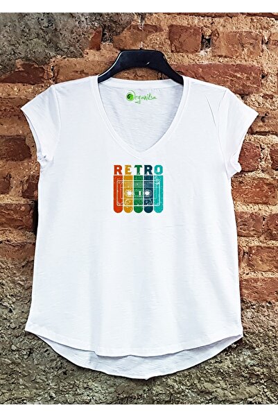 ScubaPromoTurkey الرجعية العضوية المطبوعة محبوك المرأة عارضة تي شيرت أبيض