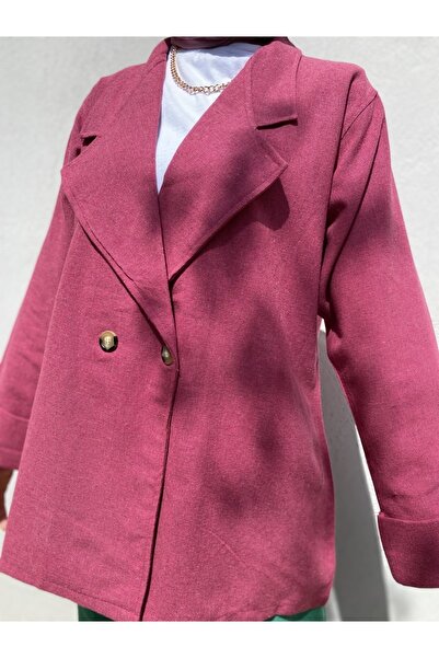 Betül'ün Butiği Pembe Oversize Keten Ceket