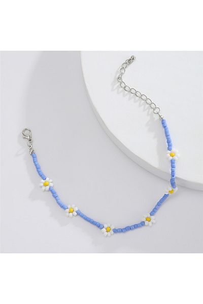 İPAR AKSESUAR Blue Sand Beads White Daisy Hal Hal