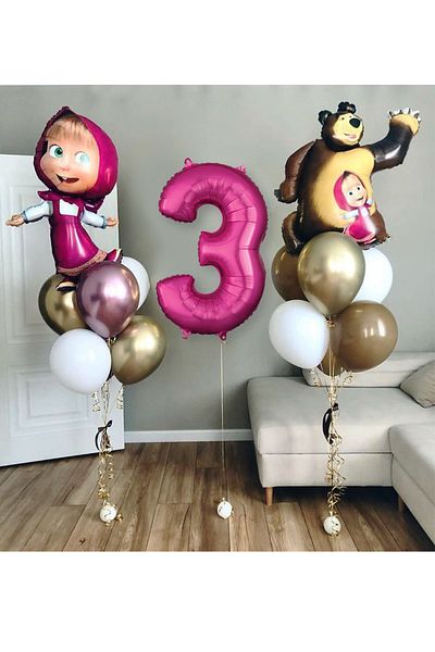 PARTİAVM Licensed Large Size Tongs With Big Bear Balloon Set Tongs Balloon 100cm Number Balloon