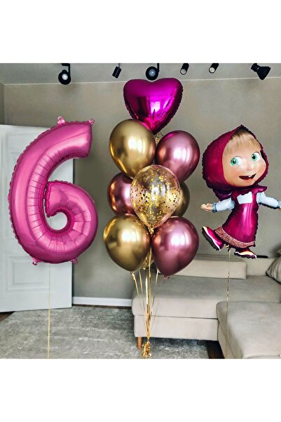 PARTİAVM Lisanslı Büyük Boy Maşa Ile Koca Ayı Balon Seti Maşa Balon Ve 100cm ...