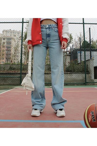 Trn JNS Lewy Anii 90 Snow Wash Blue Lycra Blugi largi cu talie super înaltă Pantaloni Palazzo
