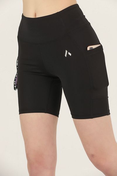 missmaral Schwarze Damen-Biker-Shorts mit hoher Taille, Recovery-Motiv, doppelte Tasche und detaillierte Sport-Leggings 1033