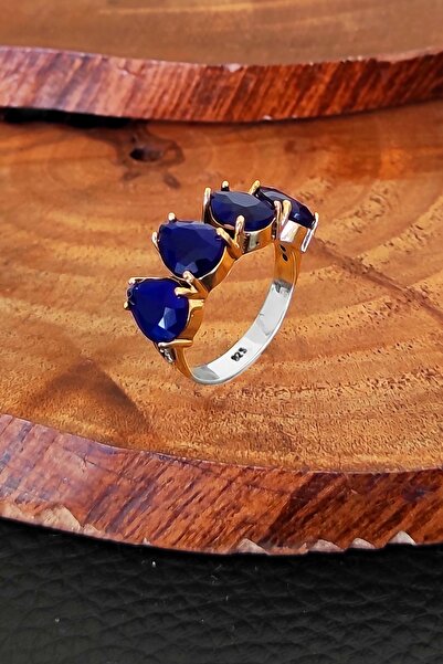 Aykat Safir Taşlı Otantik Yüzük Kadın Damla Model Gümüş Yüzük Yzk-228