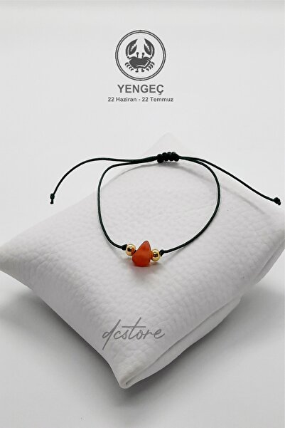 Dcstore Burç Taşı Doğal Taş Yengeç Burcu Akik Taşı Bileklik Yeşil Renk Makrom...