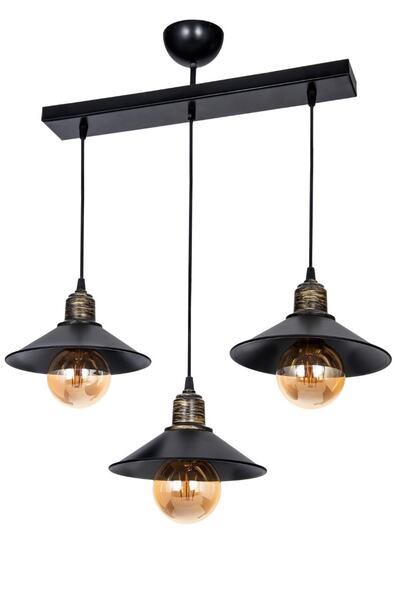 VK HOME AYDINLATMA Leylifer 3 Lü Sıralı Avize (SİYAH)