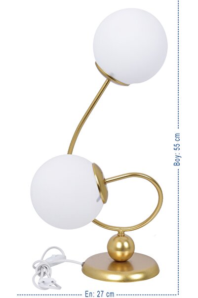 VK HOME AYDINLATMA Ella 2 Camlı Lüx Beyaz Camlı Masa Lambası (gold)