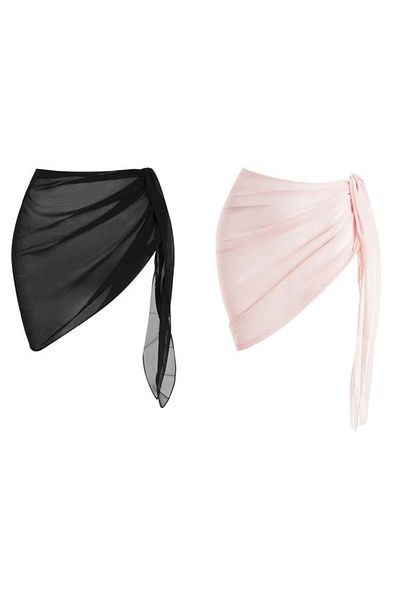 voops Σετ 2 τεμαχίων Beach Pareo Chiffon Μαύρο και Ροζ 150x50