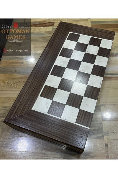 OTTOMAN GAMES Solid Walnut Backgammon Large Size Checkered Swallow Fitting 03 (Including Boxwood Washers)