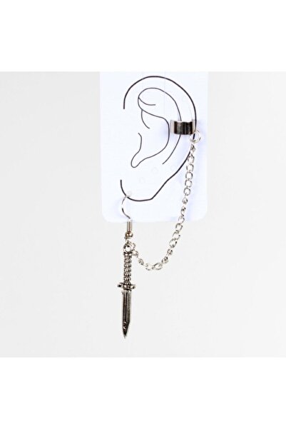 TakıConcept Gümüş Renk Zamak Bıçak Tasarım Earcuff Gotik Küpe