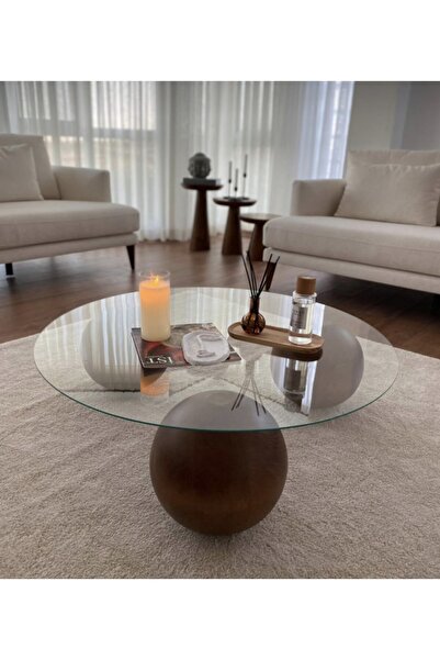 MYFMOBİLYA&AKSESUAR Orta Sehpa 3 Top Cam 90x90 Cm