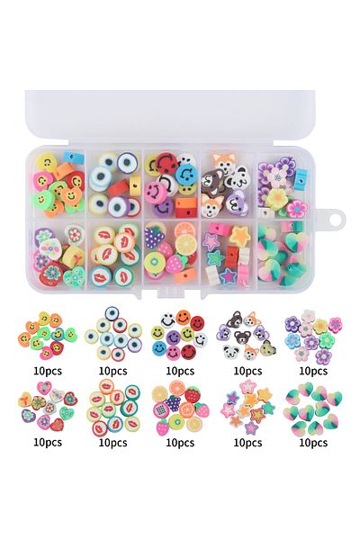 yiğit aksesuar 100 Pieces Boxed Fimo Figure Beads Jewelry Making