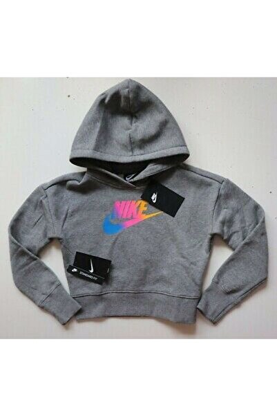 Nike Nıke Sportswear Fleece Pullover Cropped Hoodıe - Grey Cv9587-091 - Gırls...