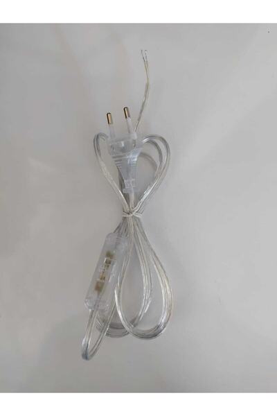 Örgün Aydınlatma Arapuarlı Fişli Kablo Düğmeli Fişli Hazır Abajur Kablosu Şeffaf Renk