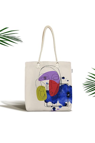 Realhomes Watercolor Face Motif Digital Printed Decorative Zippered Fabric Shoulder Bag