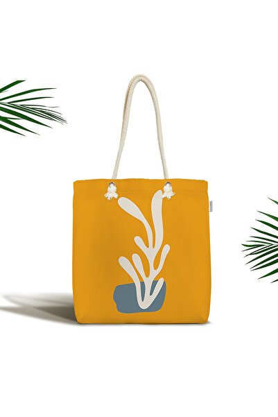 Realhomes Жовта основа з абстрактним мотивом водоростей, сучасна сумка через ...