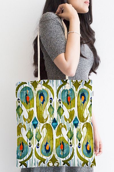 Realhomes Watercolor Design Digital Printed Decorative Zippered Fabric Beach Bag