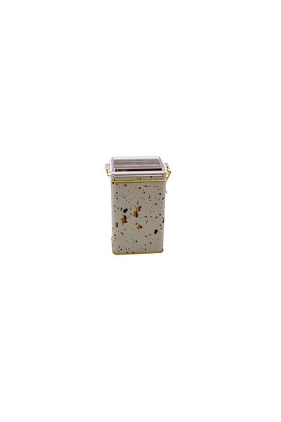 EVLE Er048-9g Terrazzo Cream Patterned Rectangular Metal Storage Container 8x10 Cm