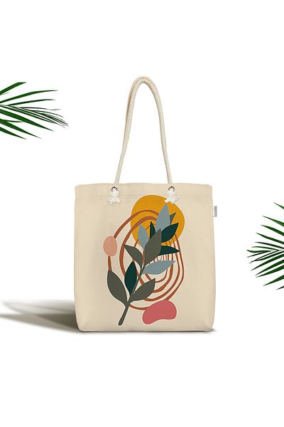 Realhomes Geantă de plajă decorativă din țesătură cu fermoar, cu design de frunze tropicale colorate abstracte