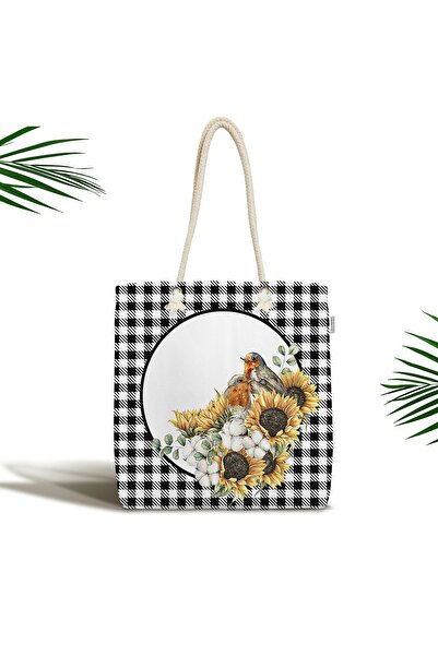 Realhomes Чорно-біла картата сумка з соняшником, спеціального дизайну, з блис...