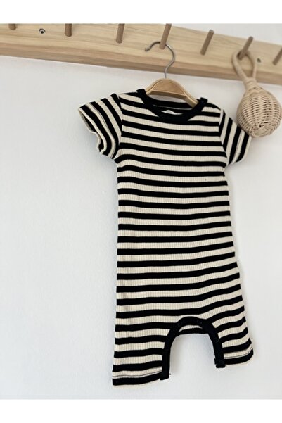 KEY KIDS رومبير قطني مخطط باللون الكريمي باللون الأسود