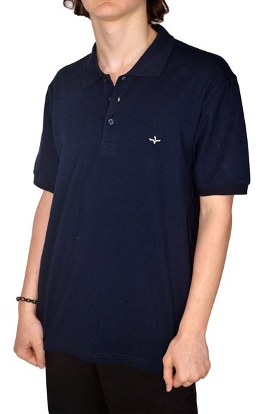 DERİNMAVİTASARIM Navy Blue Oversized Polo Neck T-Shirt