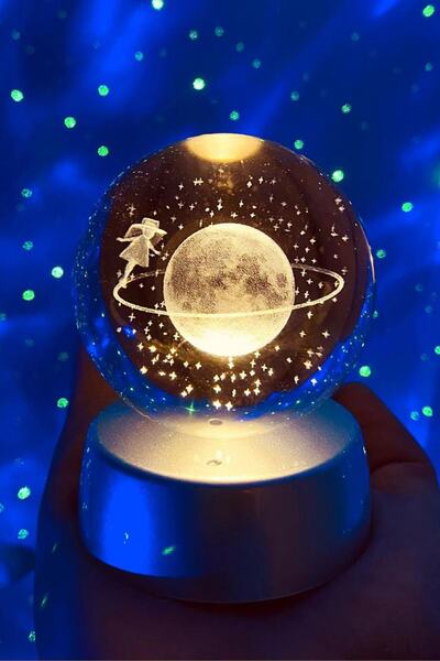 Modaba 3d Samanyolu Temalı Satürn Kız Işıklı Cam Küre Satürn Çemberinde Yürüy...