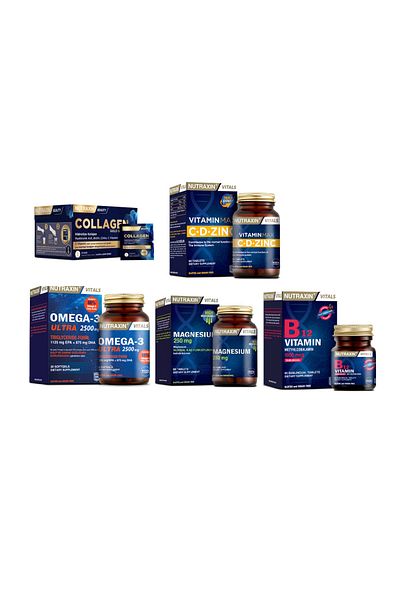 Nutraxin Collagen Sachet 10000 Mg+Omega 3 Ultra 2500 Mg 30 Capsules - Vitamin Max+Vitamin B12+Magnesium