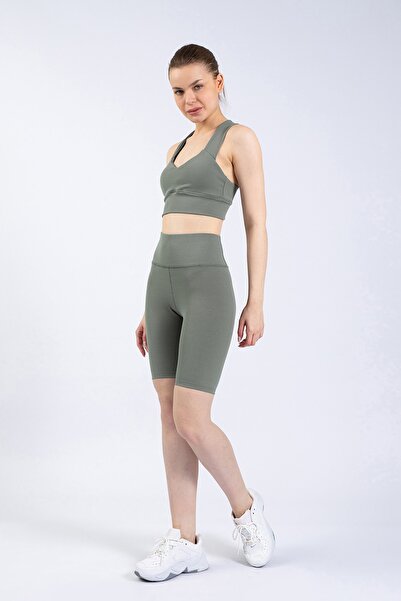 The Step Sports Ženske zelene Rebrasto Visok struk sportske biciklističke šor...