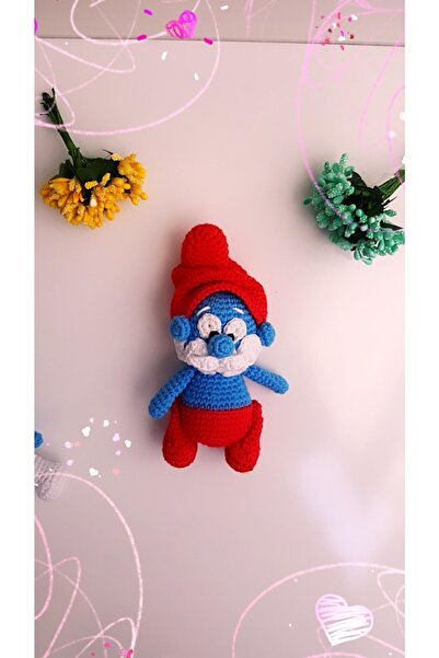ŞİRİNLER Amigurumi Şirinbaba Oyuncak  12cm