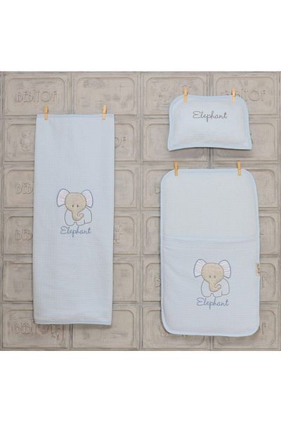Miniworld Blue Elephant Patterned Baby Boy Blanket Diaper Cushion