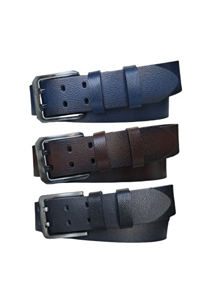 Kar-Pa 100% Genuine Leather Set of 3 Double-Language Jeans Belt: 4.5cm Black ...
