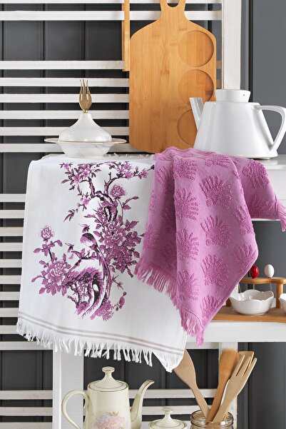 Fushia Palm Baskılı Mutfak Havlu Seti