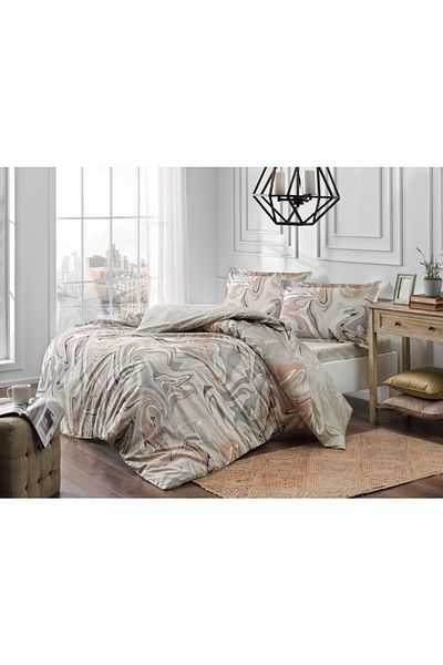 Taç Σετ Παπλωματοθήκη Σατέν Valente Beige 100% Βαμβάκι