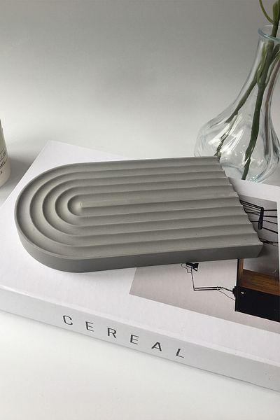 sin istanbul Striped Concrete Plate Gray