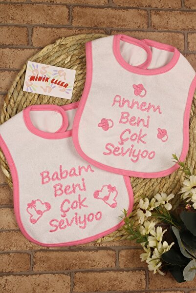 My Mom/Dad Loves Me So Much Girl Figure Printed Pink Baby Bib 6006