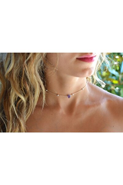 TakıConcept Balık Burcu Ametist Doğal Taşlı Zincir Burç Choker Kolye