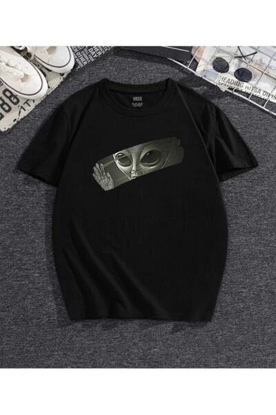 LOUİSA Oversize Unisex Black Silen Alien Tshirt
