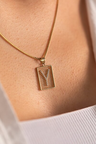 YAVUZ KUYUMCULUK 14 Ayar Altın Küp Zincir Harf Kolye